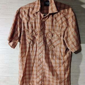 Wrangler Orange Plaid Short-Sleeve Western Button-Up Shirt
